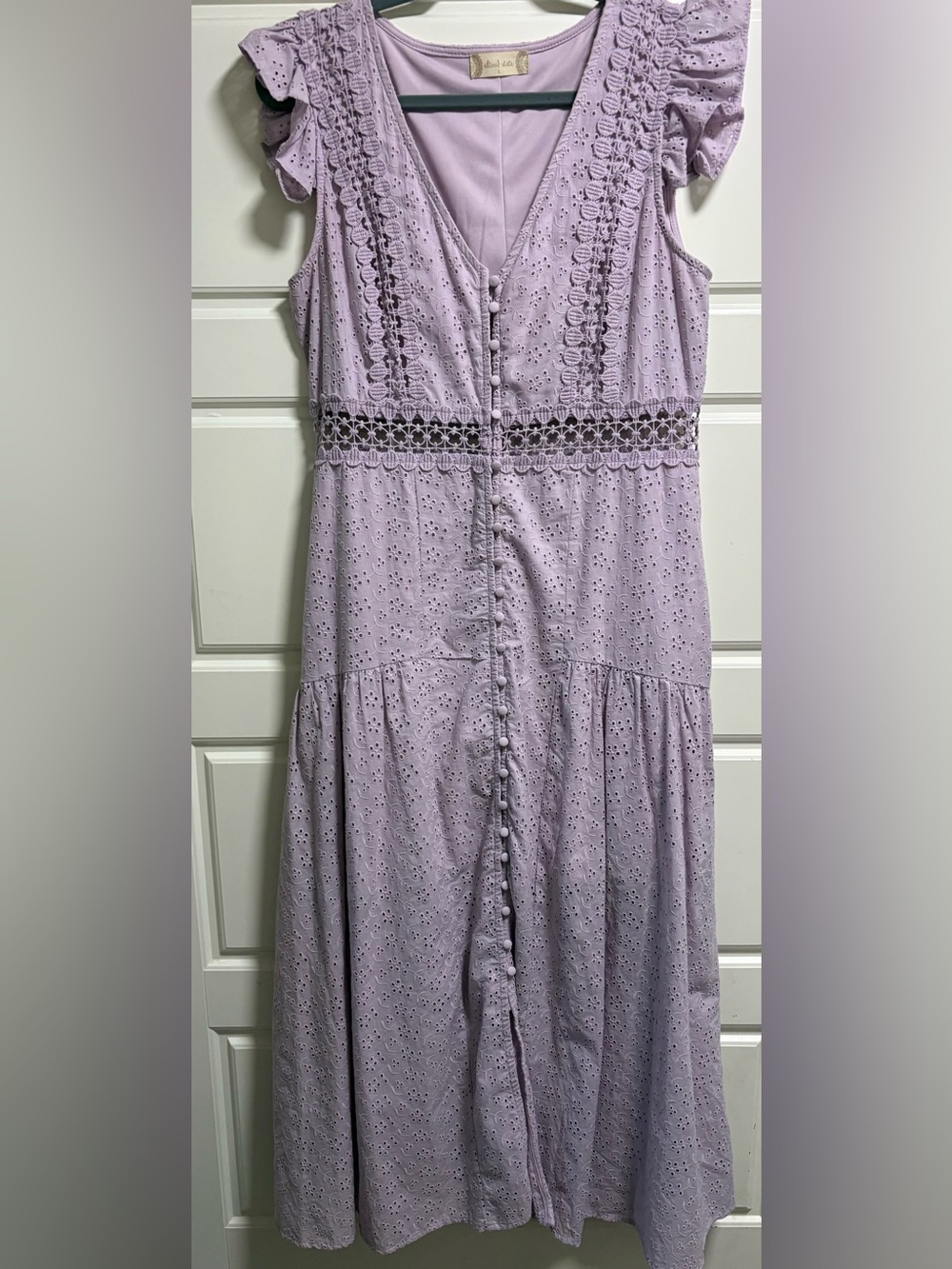 Altar'd State Lilac Eyelet Lace Button-Front Maxi Dress Size Large